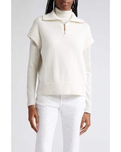 Lafayette 148 New York Cotton & Silk Half Zip Sweater - White