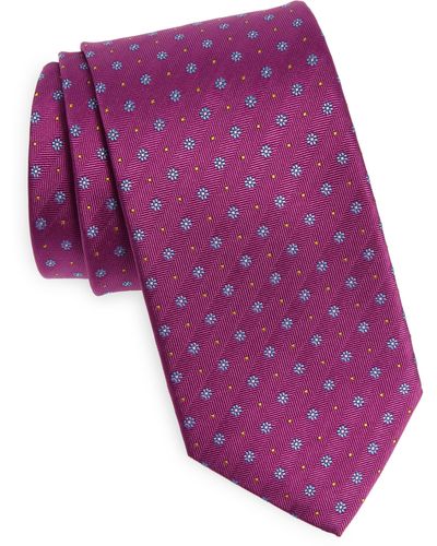 David Donahue Neat Floral Silk Tie - Purple