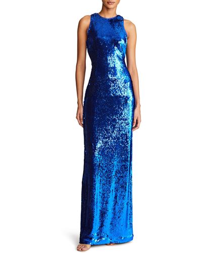 Halston Hasia Sleeveless Sequin Column Gown - Blue