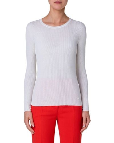 Akris Rib Silk & Cotton Crewneck Sweater - Red