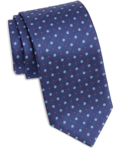 David Donahue Neat X-long Silk Tie - Blue