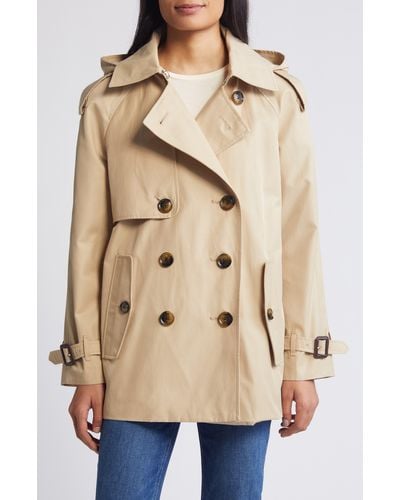 London Fog Double Breasted Belted Water Repellent Raincoat - Natural