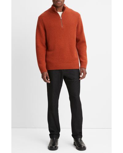 Vince Relaxed Fit Quarter Zip Wool & Cashmere Sweater - Red