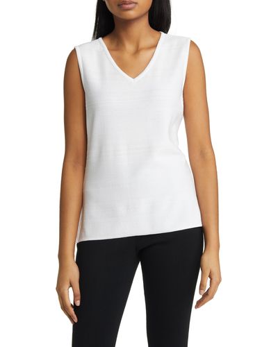 Ming Wang Textured V-neck Knit Tank - White