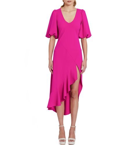 Amanda Uprichard Glenna Ruffle Puff Sleeve Dress - Pink
