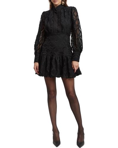 Bardot Remy Lace Long Sleeve Minidress - Black