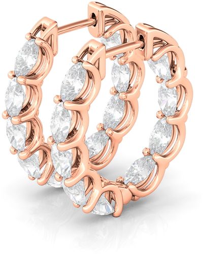 HauteCarat Oval Lab Created Diamond Inside Out 14k Gold Hoop Earrings - Pink