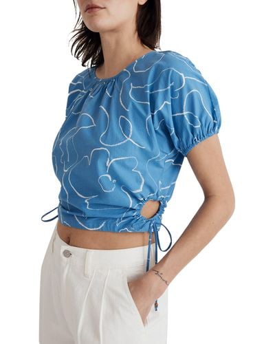 Madewell Abstract Flora Embroidered Poplin Crop Top - Blue