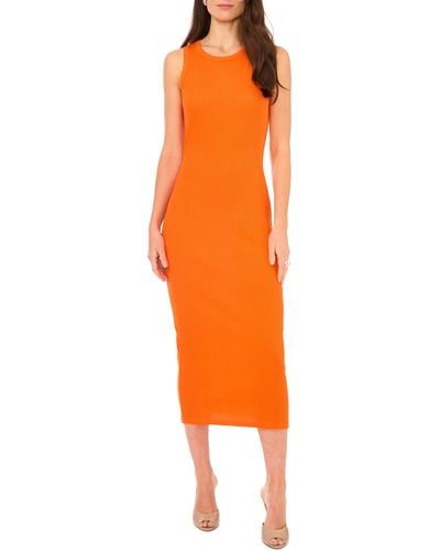 1.STATE Back Cutout Cotton Rib Midi Dress - Orange