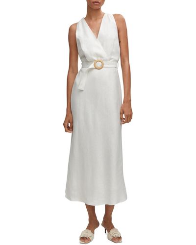 Mango Belted Linen Dress - White