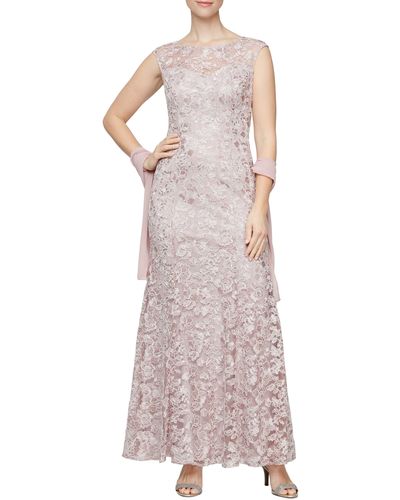 Alex Evenings Floral Embroidered Evening Gown With Wrap - Multicolor