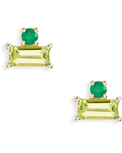 Bony Levy Baguette Peridot & Green Agate Stud Earrings