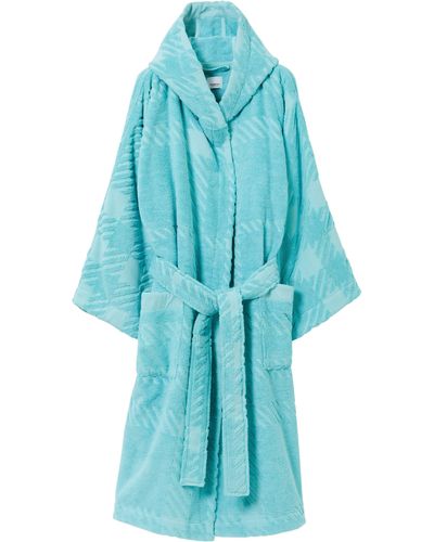 Burberry Mega Check Cotton Terry Cloth Hooded Robe - Blue