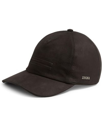 Zegna Secondskin Leather Adjustable Baseball Cap - Black