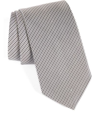 David Donahue Stripe Silk Tie - Gray