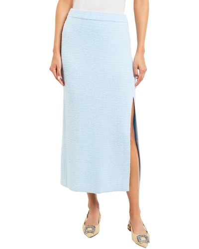Misook Bouclé Knit Straight Midi Skirt - Blue