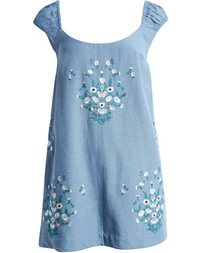 Free People Wildflower Embroidered Minidress - Blue