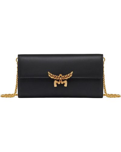 MCM Large Himmel Leather Wallet On A Chain - Black
