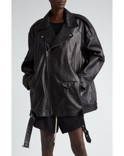 Rick Owens Oversize Leather Biker Jacket - Black