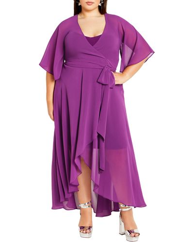 City Chic Enthral Me Wrap Dress - Purple