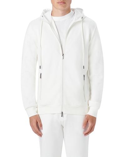 Bugatchi Stretch Cotton Zip-up Hooded Jacket - White