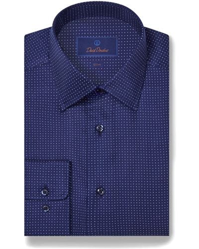 David Donahue Slim Fit Dot Cotton Dress Shirt - Blue