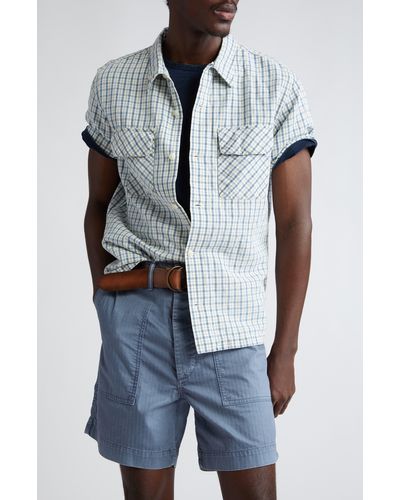 Ralph Lauren Check Short Sleeve Cotton & Linen Button-up Shirt - Blue