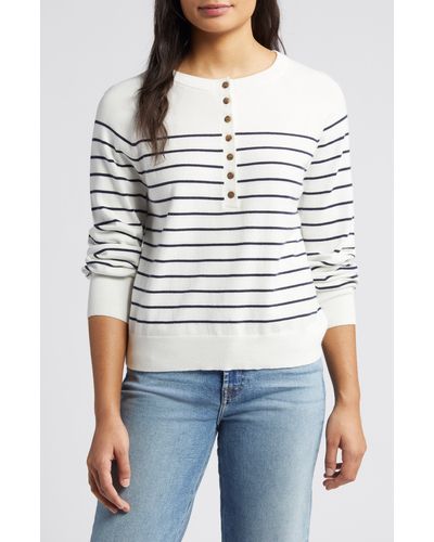 Caslon Caslon(r) Stripe Henley Sweater - White