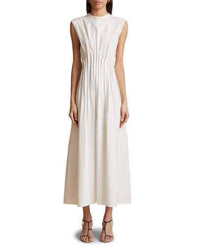 Khaite Wes Pleated Cotton Poplin Dress - White