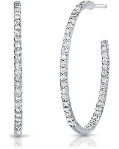 Roberto Coin Large Pavé Diamond Inside Out Hoop Earrings - White