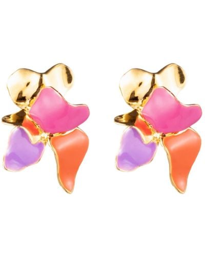 Sterling King Enamel Lotus Petal Earrings - Pink