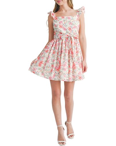 All In Favor Floral Eyelet Cotton Minidress In At Nordstrom, Size Large - Pink