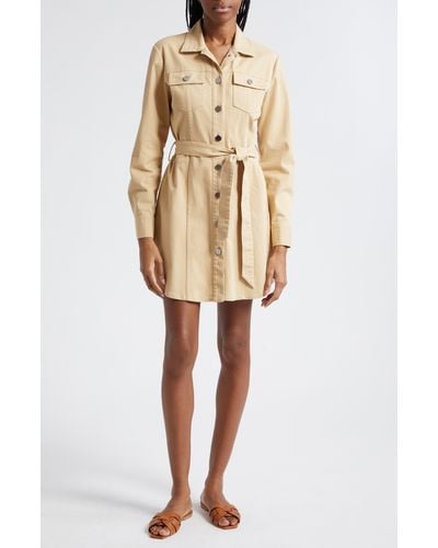 ATM Long Sleeve Stretch Cotton Twill Shirtdress - Natural
