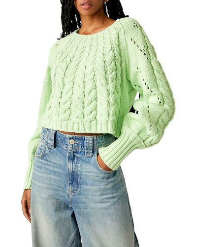 Free People Sandre Cable Stitch Pullover - Green