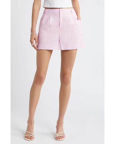 Open Edit High Waist Linen Blend Shorts - Pink