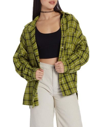 Roxy X Chloe Kim Check Cotton Flannel Shirt - Green