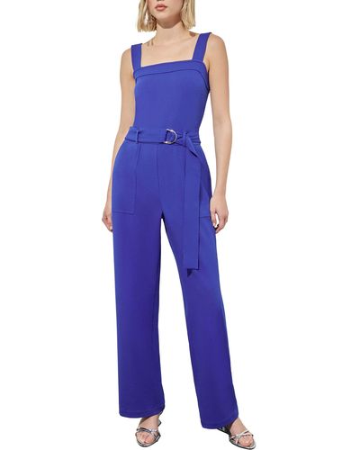 Ming Wang Belted Crepe Jumpsuit - Blue