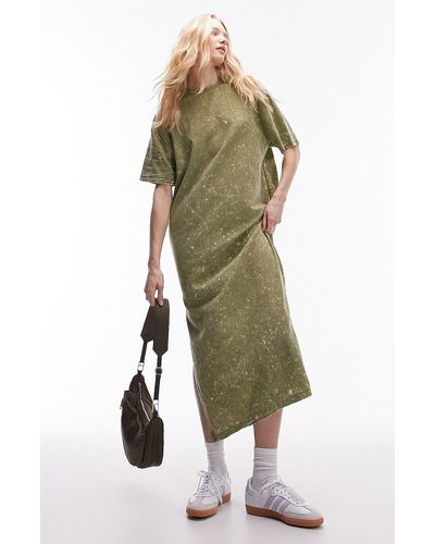 TOPSHOP Oversize Cotton & Linen T-shirt Dress - Green