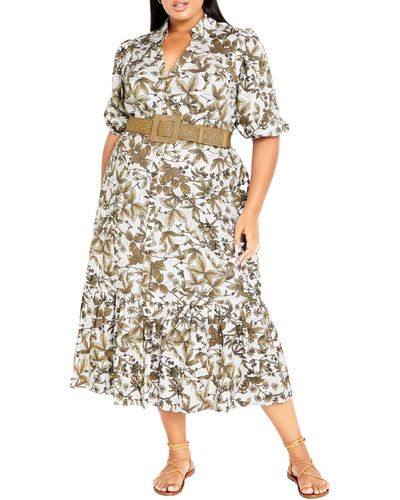 City Chic Marnie Floral Belted Shirtdress - White