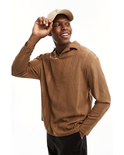 ASOS Relaxed Fit Long Sleeve Polo - Brown