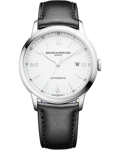 Baume & Mercier Classima Automatic Leather Strap Watch - Gray