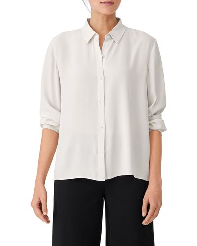 Eileen Fisher Classic Collar Easy Silk Button-up Shirt - White