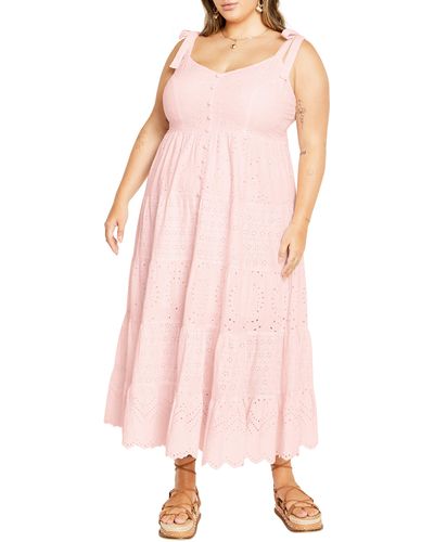 City Chic Allegra Eyelet Embroidered Maxi Dress - Pink
