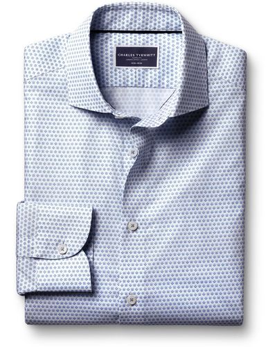 Charles Tyrwhitt Slim Fit Semi-cutaway Collar Non-iron Floral Geo Print Shirt - Blue