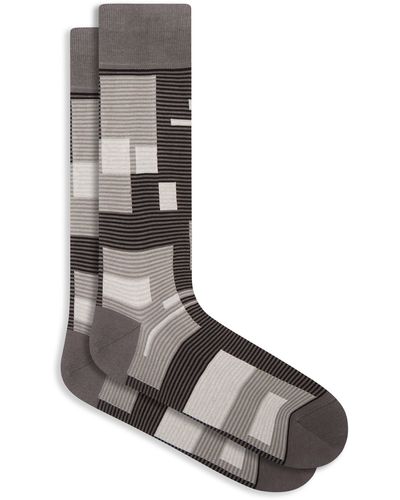 Bugatchi Geometric Mercerized Cotton Blend Socks - Gray