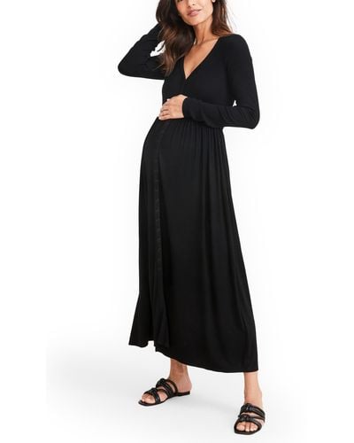 HATCH The Softest Rib Long Sleeve Maternity/nursing Maxi Dress - Black
