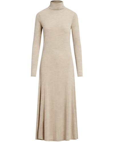 Polo Ralph Lauren Long Sleeve Turtleneck Wool Blend Jersey Dress - Natural