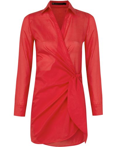 ViX Lia Long Sleeve Cotton Cover-up Wrap Dress - Red