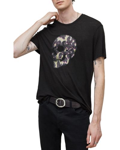 John Varvatos Cheetah Skull Applique Linen & Modal T-shirt - Black