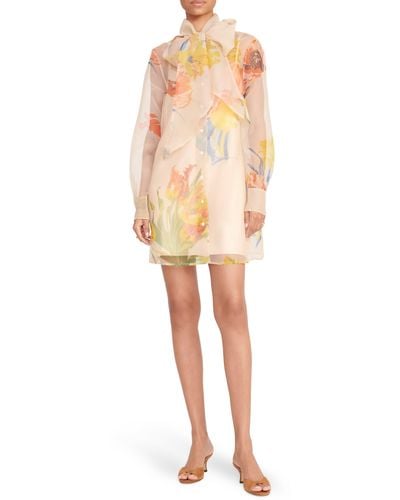 STAUD Maryn Floral Long Sleeve Organza Mini Shirtdress - Multicolor